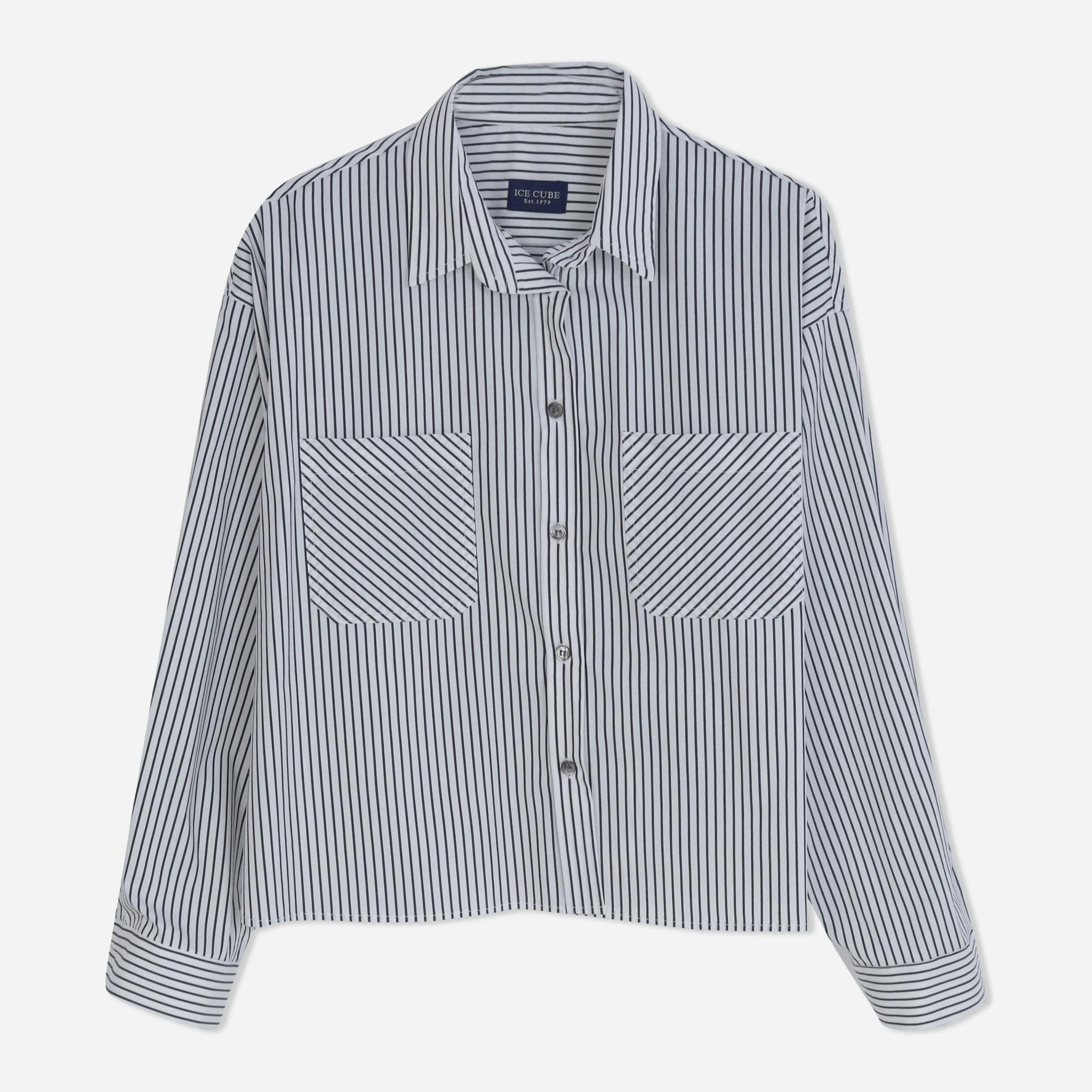 Cropped Striped Long Sleeve Shirt for Women product image