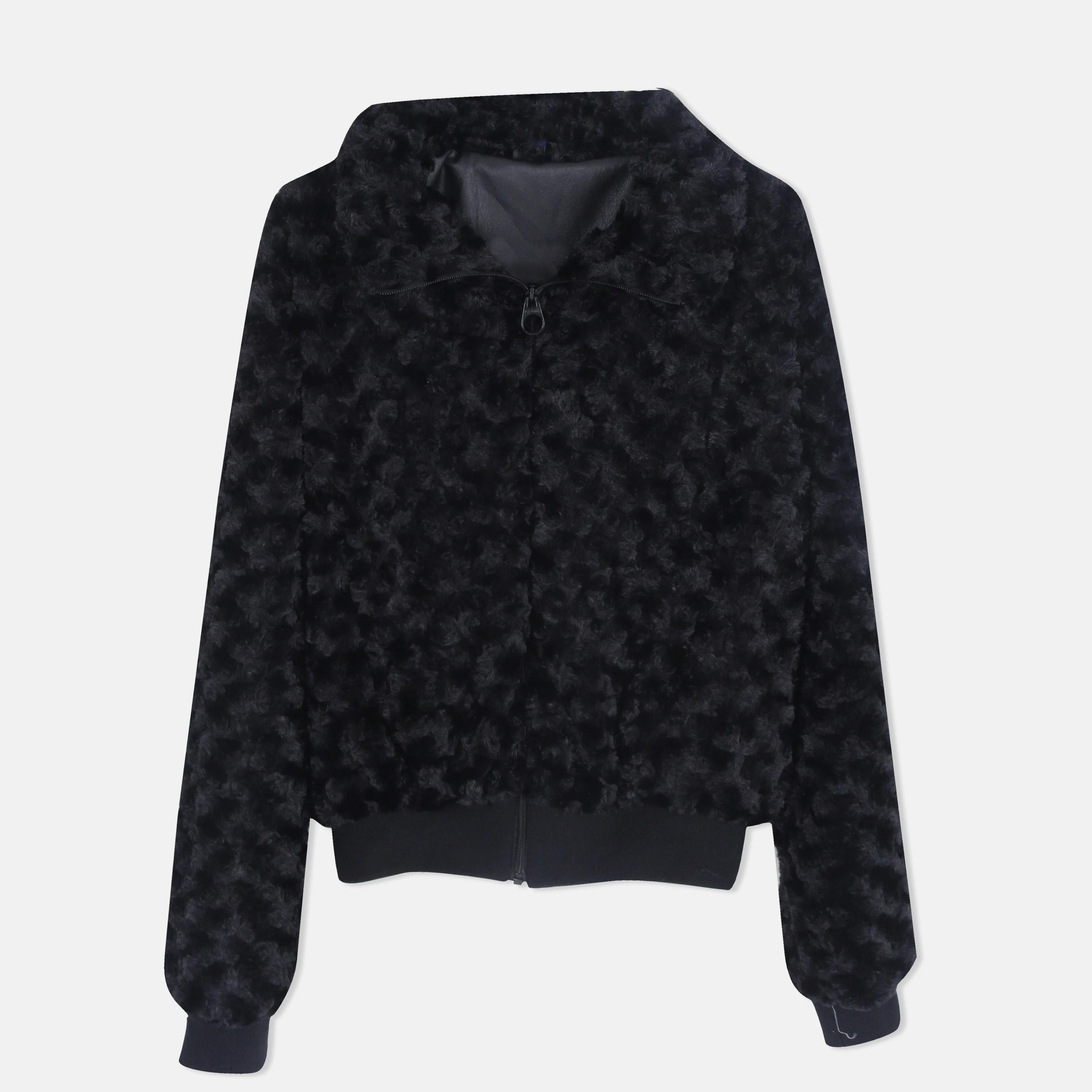 جاكيت نسائي بسحاب من الفرو الصناعي Thumbnail 2