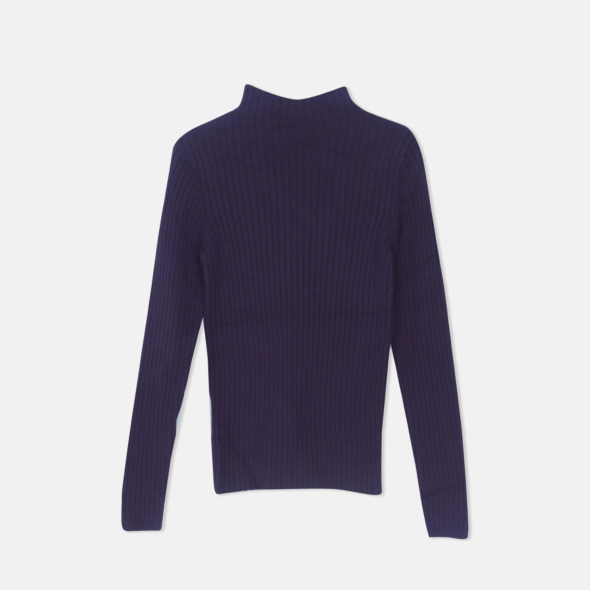 كنزة نسائية مضلعة بأكمام طويلة وياقة عالية product image