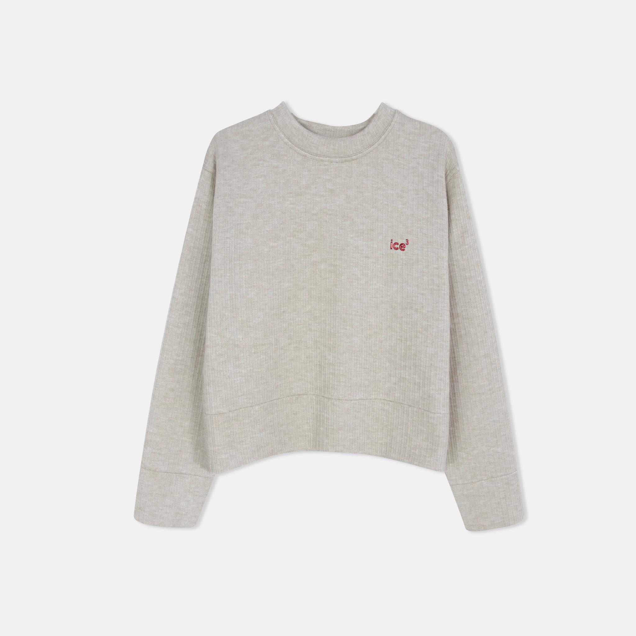 كنزة صوفية مضلعة برقبة دائرية للبنات مع شعار مطرز product image