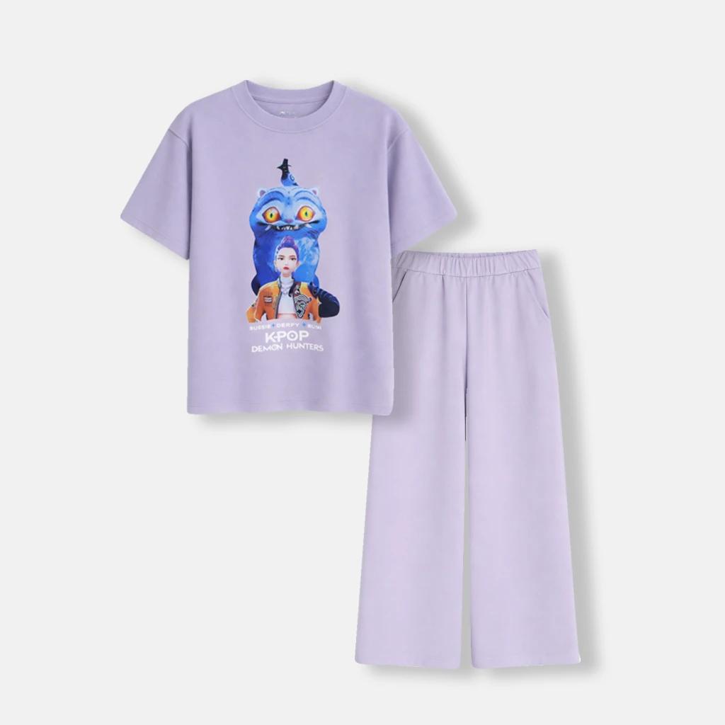 طقم تيشيرت وبنطال رياضي للبنات برسومات product image