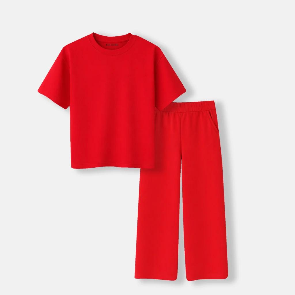 طقم ملابس بناتي من قطعتين: تي شيرت فضفاض وبنطال واسع الساقين product image