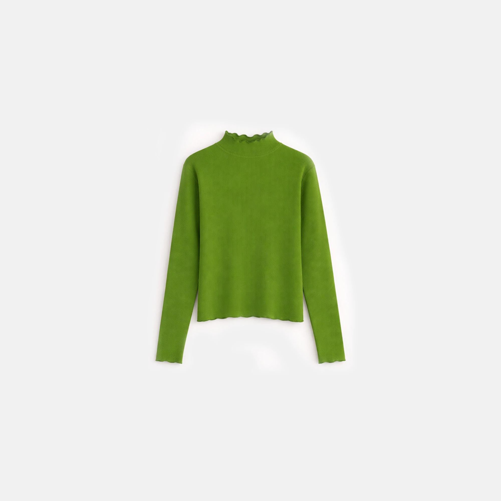 كنزة صوفية للبنات بياقة عالية وحواف مضلعة product image