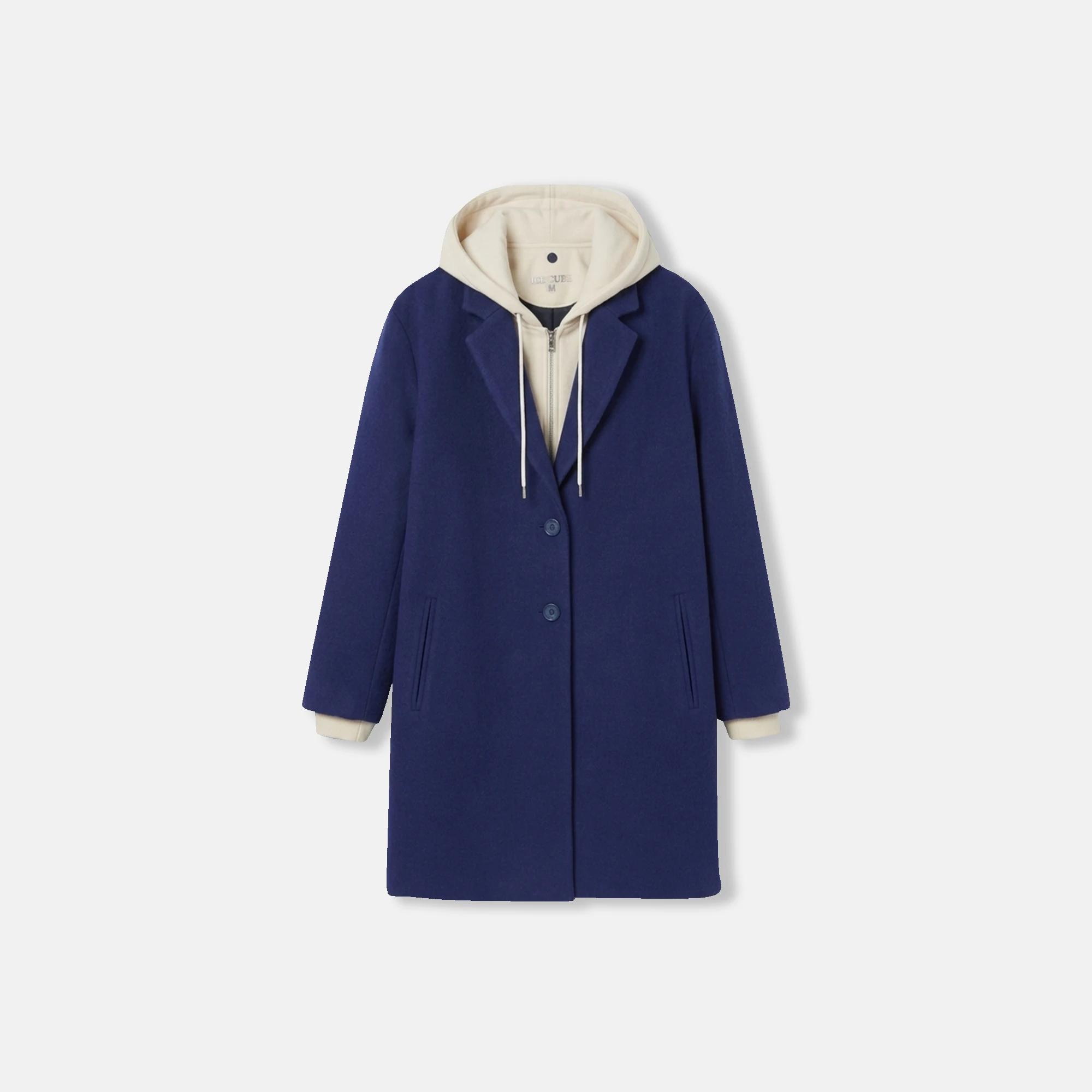 Women’s 2-in-1 Layered Hooded Overcoat with Contrast Trim product image