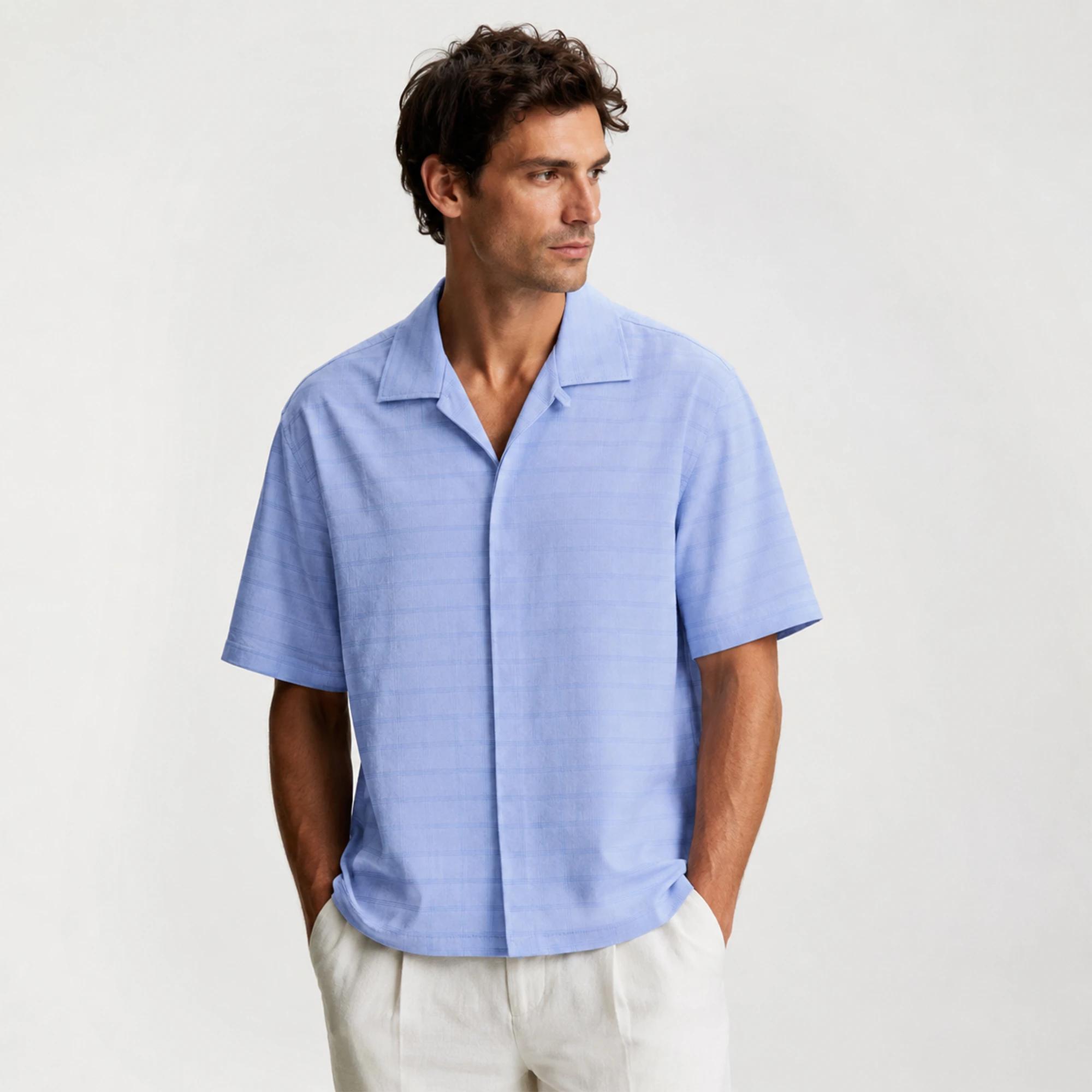 Men's Camp Collar Grid Pattern Casual Shirt product image