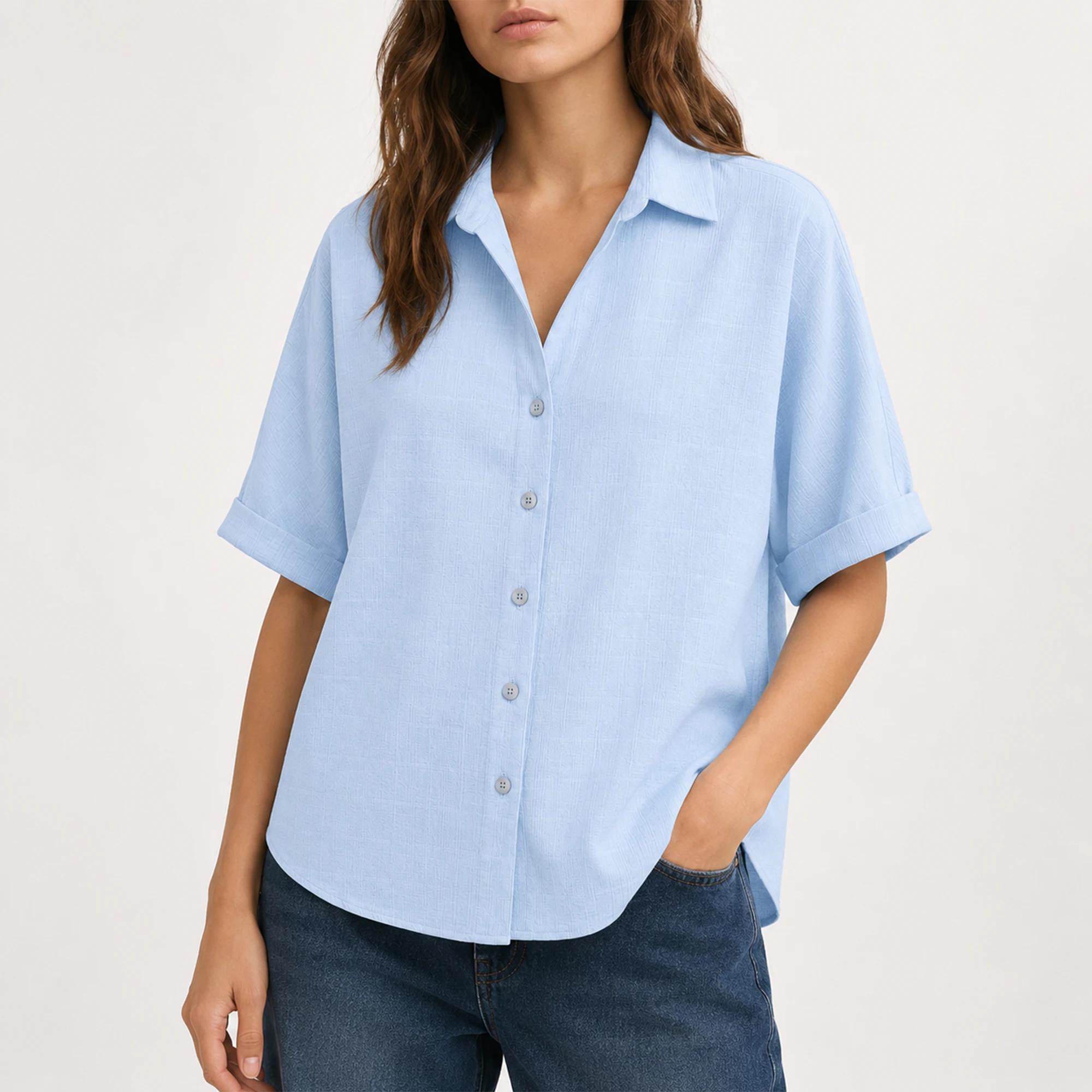 قميص نسائي قصير الأكمام بياقة مفتوحة product image