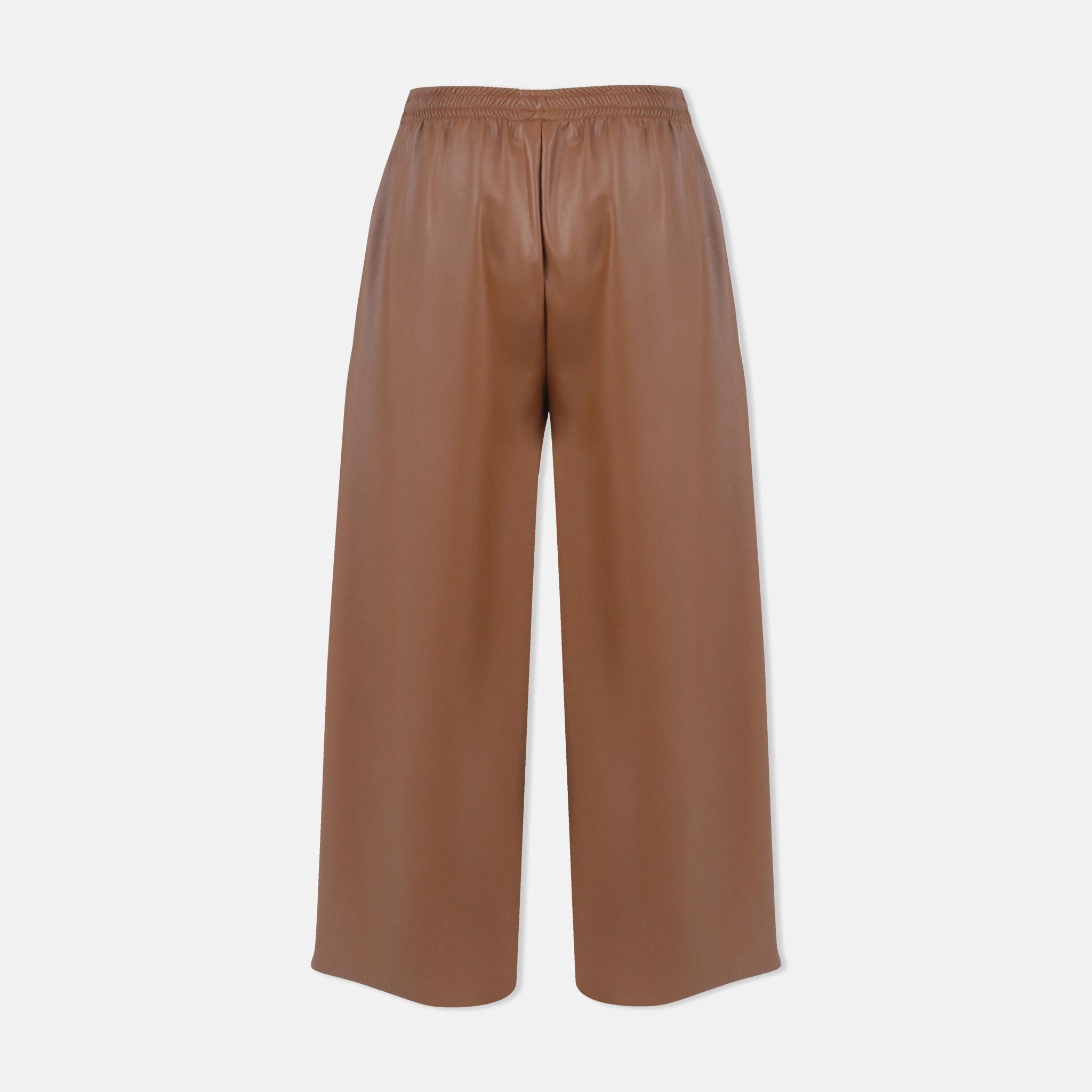 بنطلون من الجلد الصناعي المتدفق مع خصر مرن media preview 3