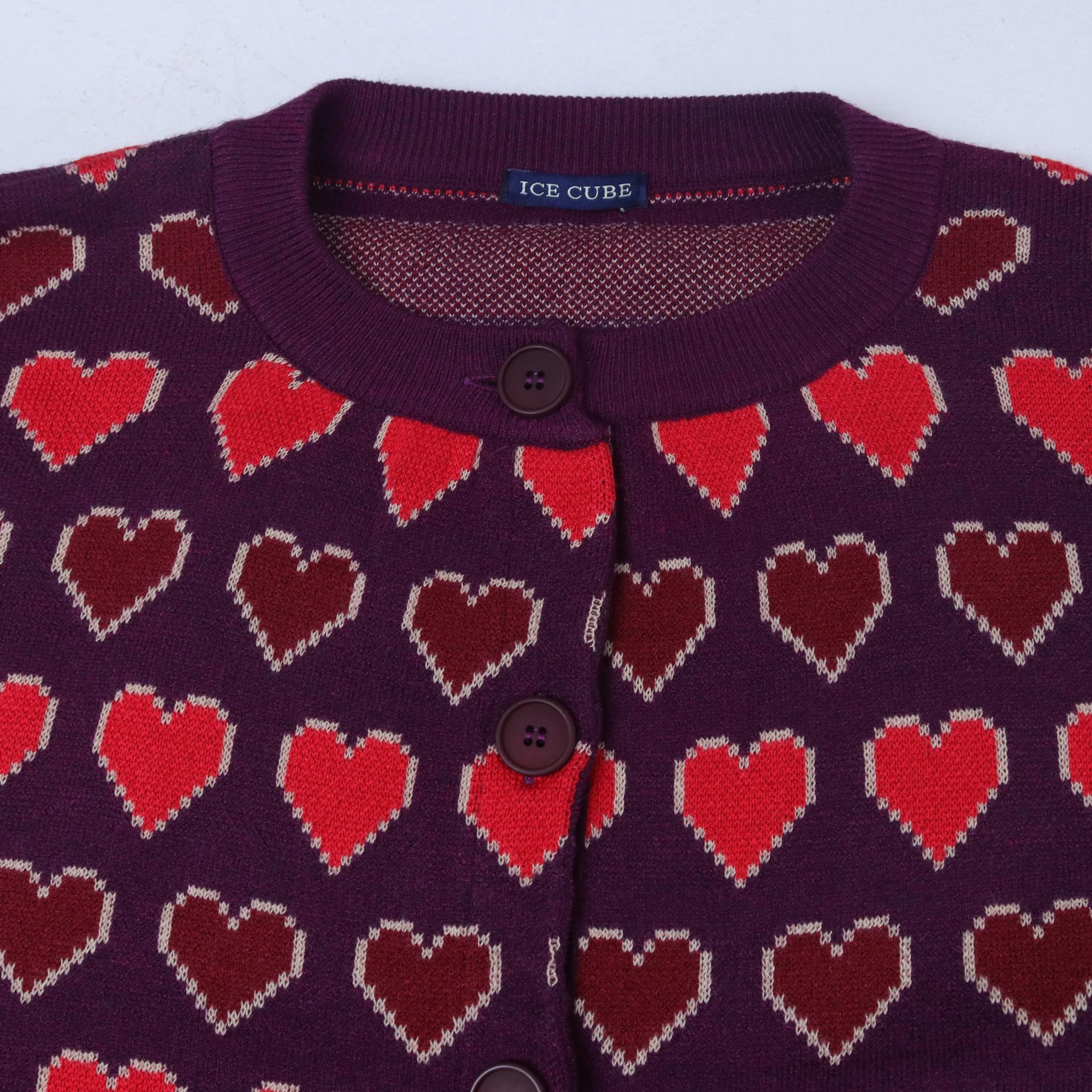 Women's Heart Pattern Crewneck Cardigan media preview 2