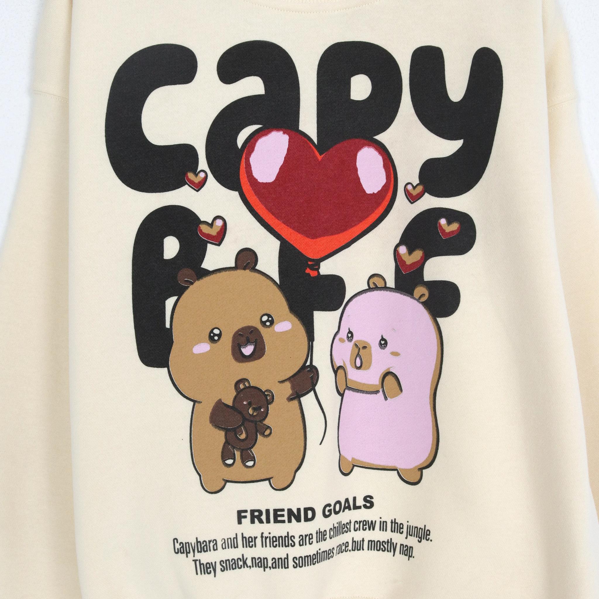 سويت شيرت كابيبارا جرافيكي بياقة دائرية للبنات media preview 3