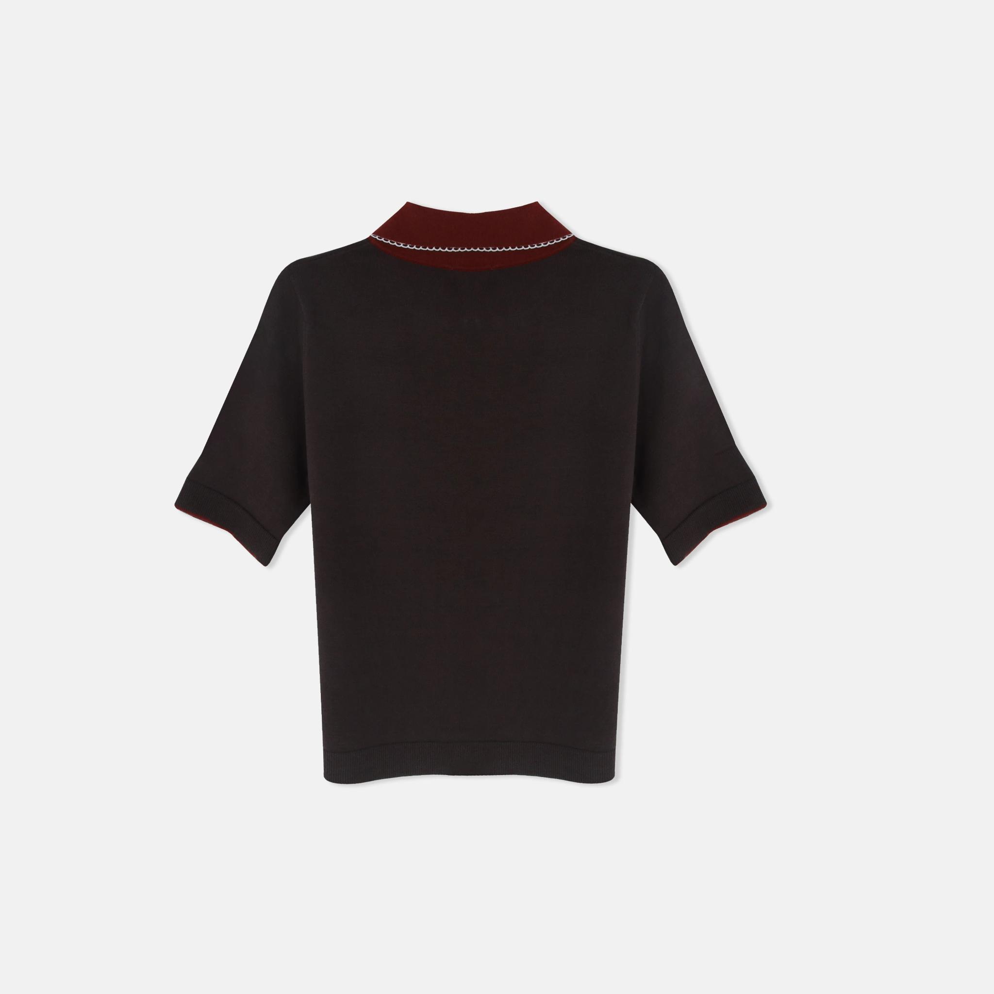 كنزة بولو نسائية محبوكة بياقة متباينة media preview 3