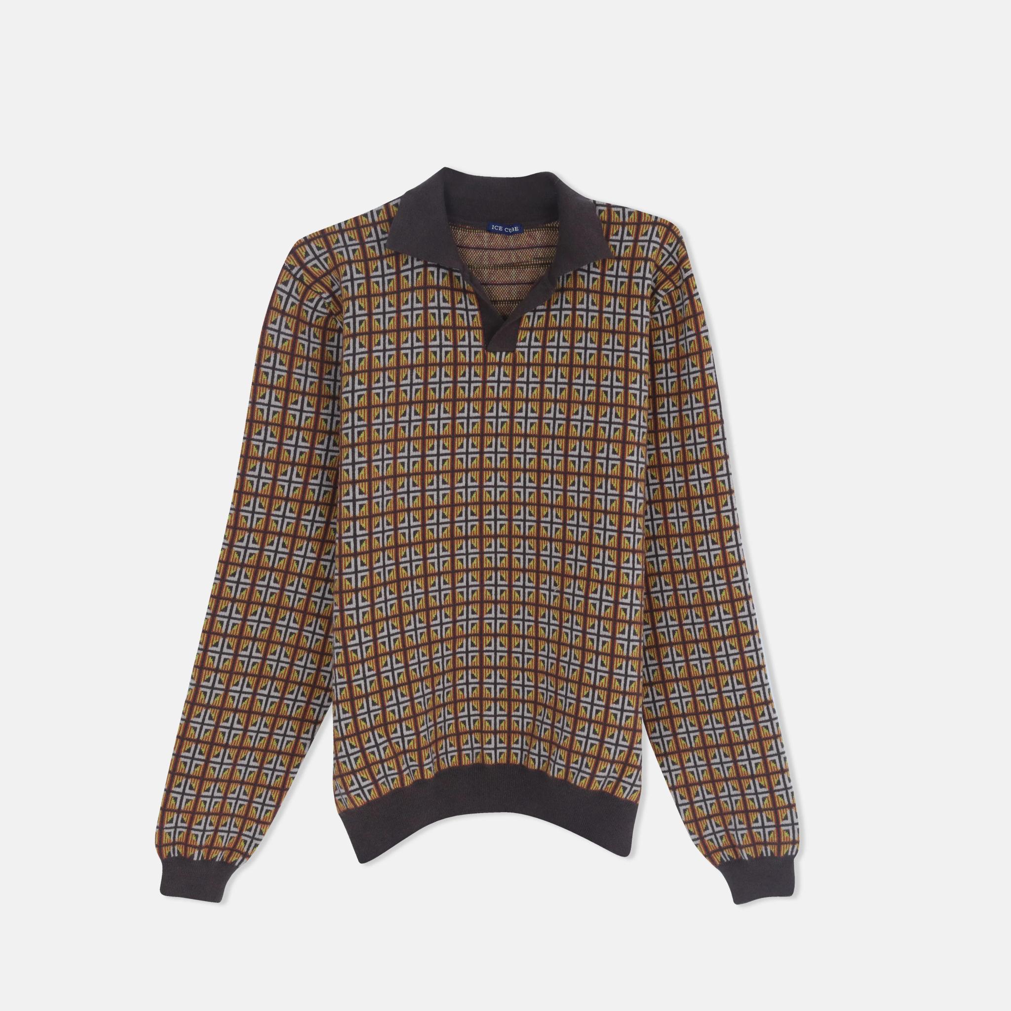 Men's Geo-Patterned Zip-Neck Sweater product image