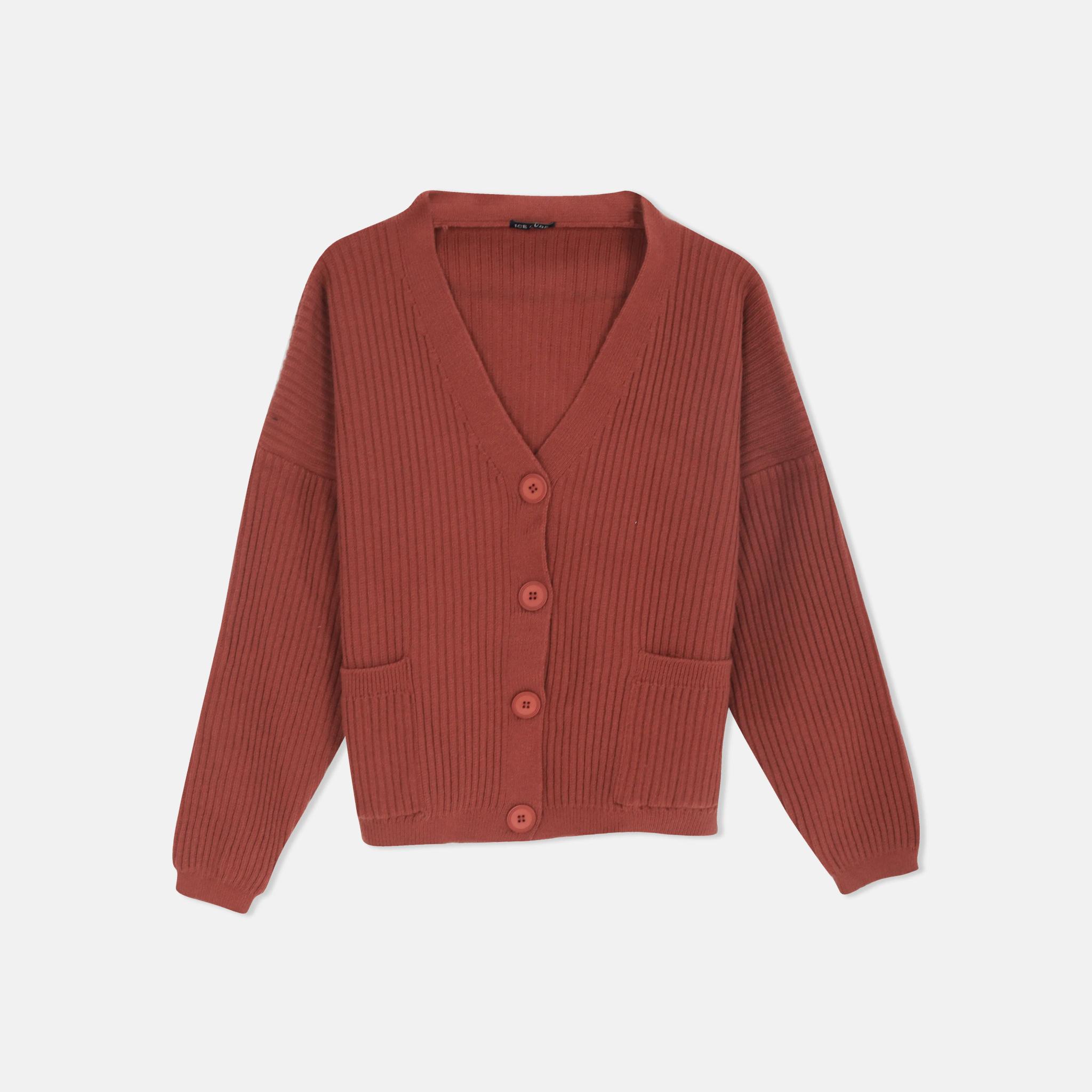 Ribbed V-Neck Cardigan Sweater with Button Front product image