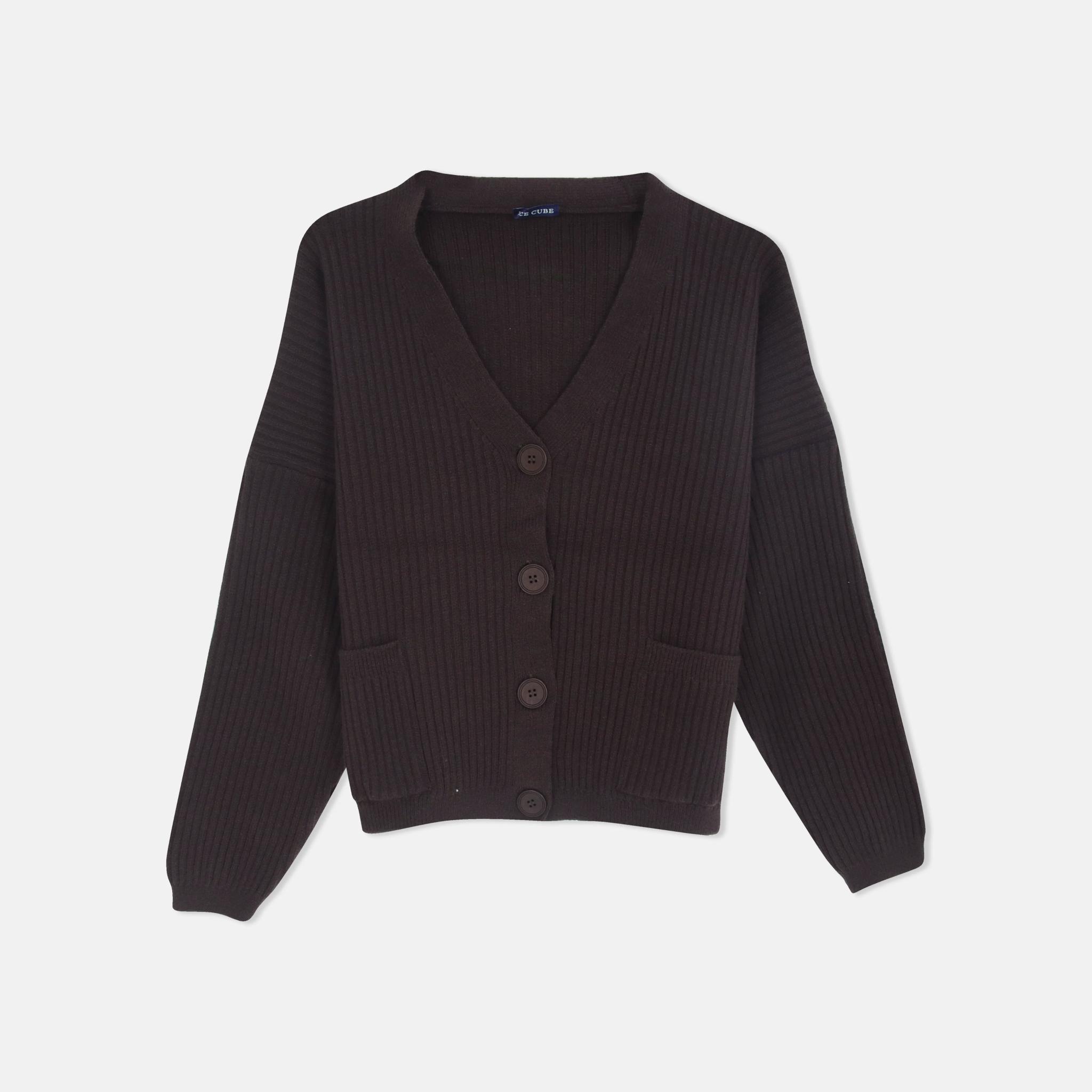 Ribbed V-Neck Cardigan Sweater with Button Front alternative product image